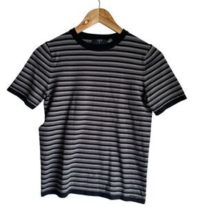 T Tahari Knit Tee Striped‎ Gray/Black Short Sleeve Casual Small